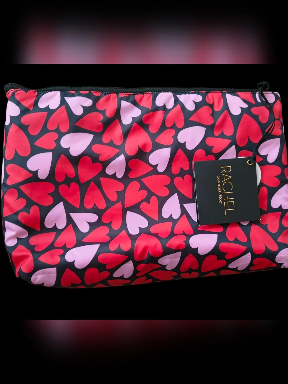 RACHEL Rachel Roy Heart Print Zip Pouch in Red, Pink & Black - Picture 2 of 5
